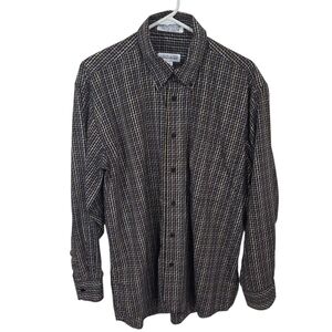 Joseph & Feiss Black and Brown Casual Button Down Shirt Size L